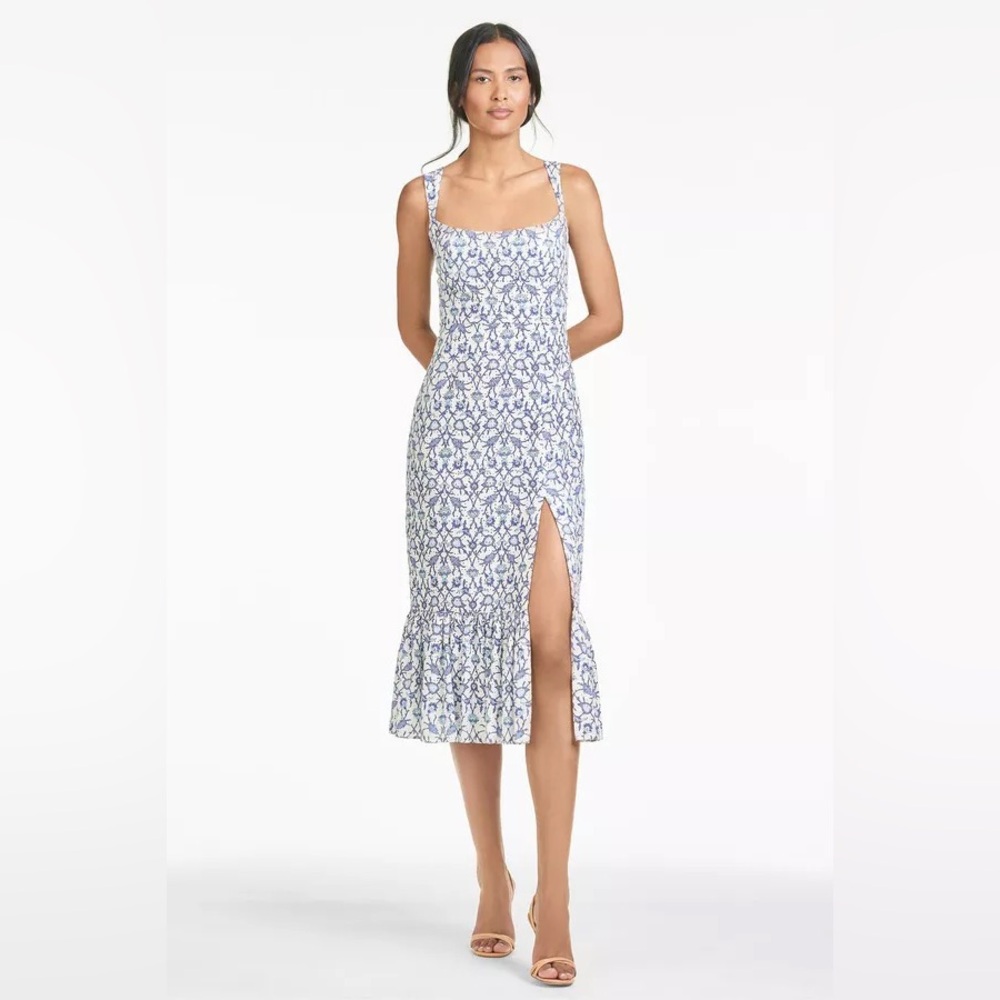 Sachin & Babi Laura Blue Vine Print Midi Dress NWT Size 6 - Picture 3 of 10